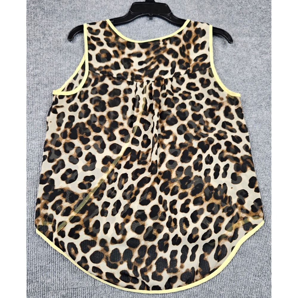 Alfani Petite Women 10P Leopard Print Crossover Sleeveless Blouse Yellow Trim - Picture 2 of 6